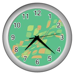 Green Abastraction Wall Clocks (silver)  by Valentinaart