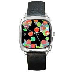 Colorful Circles Square Metal Watch by Valentinaart