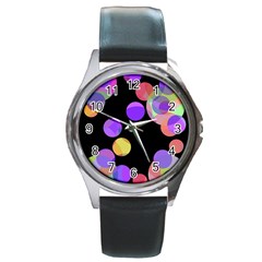 Colorful Decorative Circles Round Metal Watch by Valentinaart