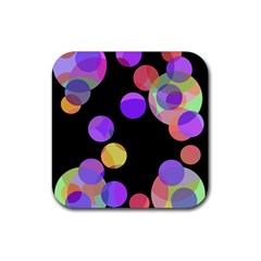 Colorful Decorative Circles Rubber Coaster (square)  by Valentinaart