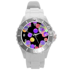 Colorful Decorative Circles Round Plastic Sport Watch (l) by Valentinaart