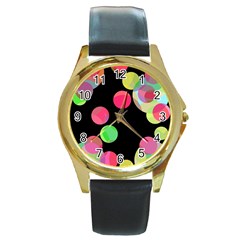 Colorful Decorative Circles Round Gold Metal Watch by Valentinaart