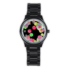 Colorful Decorative Circles Stainless Steel Round Watch by Valentinaart