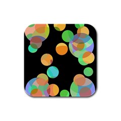 Orange circles Rubber Square Coaster (4 pack) 