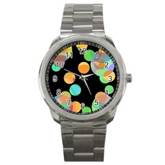 Orange Circles Sport Metal Watch by Valentinaart