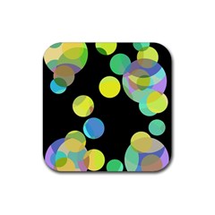 Yellow Circles Rubber Coaster (square)  by Valentinaart