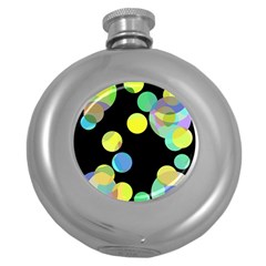 Yellow Circles Round Hip Flask (5 Oz) by Valentinaart