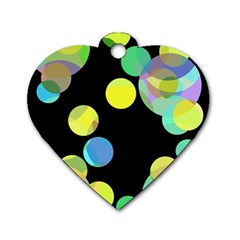 Yellow Circles Dog Tag Heart (one Side) by Valentinaart