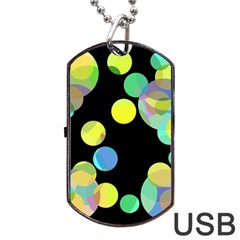 Yellow Circles Dog Tag Usb Flash (one Side) by Valentinaart