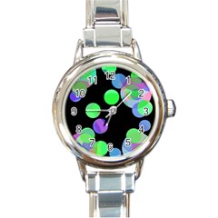 Green Decorative Circles Round Italian Charm Watch by Valentinaart