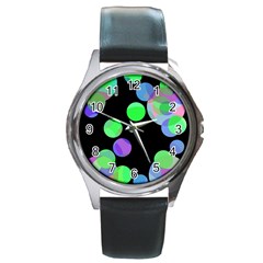 Green Decorative Circles Round Metal Watch by Valentinaart