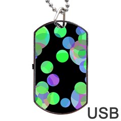 Green Decorative Circles Dog Tag Usb Flash (one Side) by Valentinaart