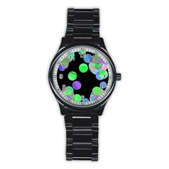 Green Decorative Circles Stainless Steel Round Watch by Valentinaart