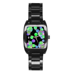 Green Decorative Circles Stainless Steel Barrel Watch