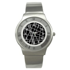 Black And White Simple Design Stainless Steel Watch by Valentinaart