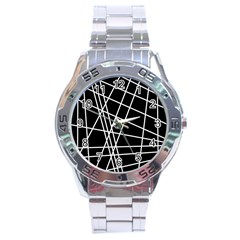 Black And White Simple Design Stainless Steel Analogue Watch by Valentinaart