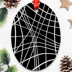 Black And White Elegant Lines Ornament (oval)  by Valentinaart