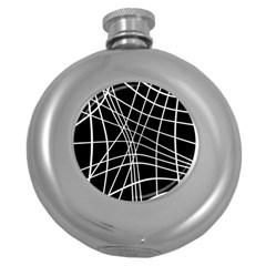 Black And White Elegant Lines Round Hip Flask (5 Oz) by Valentinaart