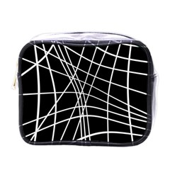 Black And White Elegant Lines Mini Toiletries Bags by Valentinaart