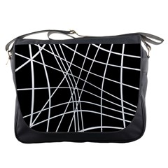 Black And White Elegant Lines Messenger Bags by Valentinaart