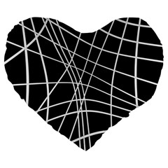 Black And White Elegant Lines Large 19  Premium Flano Heart Shape Cushions by Valentinaart