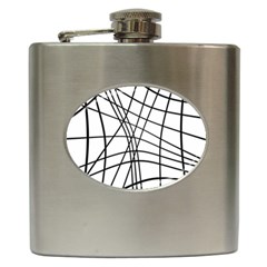 Black And White Decorative Lines Hip Flask (6 Oz) by Valentinaart