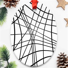 Black And White Decorative Lines Oval Ornament (two Sides) by Valentinaart