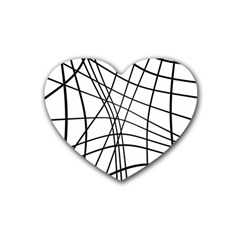 Black And White Decorative Lines Rubber Coaster (heart)  by Valentinaart