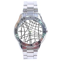 Black And White Decorative Lines Stainless Steel Analogue Watch by Valentinaart