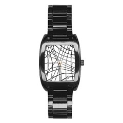 Black And White Decorative Lines Stainless Steel Barrel Watch