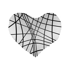 Black And White Decorative Lines Standard 16  Premium Flano Heart Shape Cushions