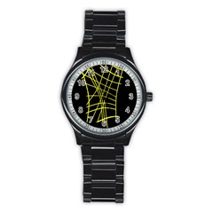 Yellow Abstraction Stainless Steel Round Watch by Valentinaart