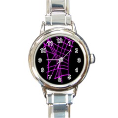 Neon Purple Abstraction Round Italian Charm Watch by Valentinaart