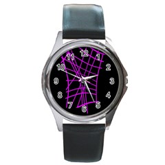 Neon Purple Abstraction Round Metal Watch by Valentinaart