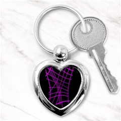 Neon Purple Abstraction Key Chains (heart)  by Valentinaart