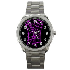 Neon Purple Abstraction Sport Metal Watch by Valentinaart