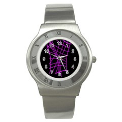 Neon Purple Abstraction Stainless Steel Watch by Valentinaart