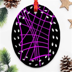 Neon Purple Abstraction Oval Filigree Ornament (2-side)  by Valentinaart