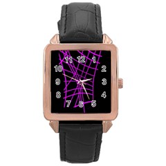 Neon Purple Abstraction Rose Gold Leather Watch  by Valentinaart