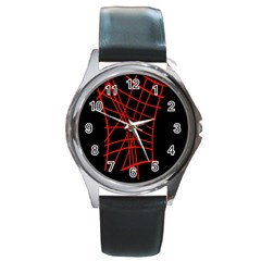 Neon red abstraction Round Metal Watch