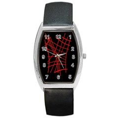 Neon red abstraction Barrel Style Metal Watch