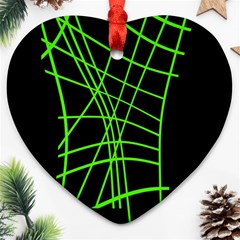 Green Neon Abstraction Ornament (heart)  by Valentinaart