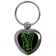 Green Neon Abstraction Key Chains (heart)  by Valentinaart