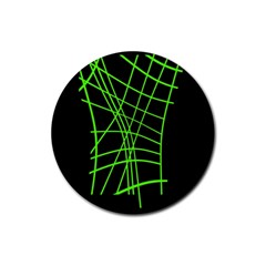 Green Neon Abstraction Rubber Coaster (round)  by Valentinaart