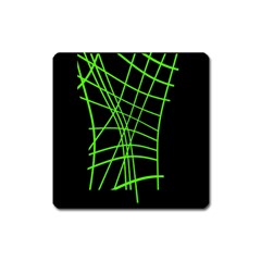 Green Neon Abstraction Square Magnet by Valentinaart