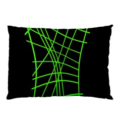 Green Neon Abstraction Pillow Case by Valentinaart