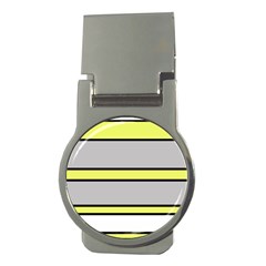 Yellow And Gray Lines Money Clips (round)  by Valentinaart