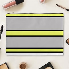 Yellow And Gray Lines Cosmetic Bag (xl) by Valentinaart