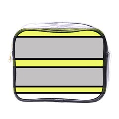 Yellow And Gray Lines Mini Toiletries Bags by Valentinaart