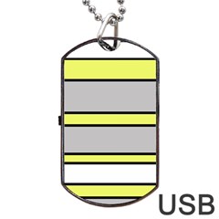 Yellow And Gray Lines Dog Tag Usb Flash (two Sides) 